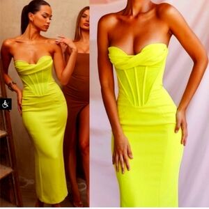House of CB Lucila Neon Strapless Corset Midi Dress Size Large